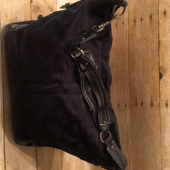 Coach Leather & Fabric Slouch Purse (Black) - Picture 4 of 7